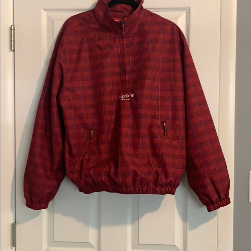 Supreme Track Half Zip Pullover- Red Glen Plaid